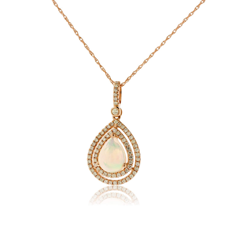 Ethiopian Opal Double Diamond Halo Rose Gold Pendant - Park City Jewelers