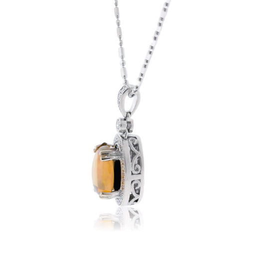 Ethiopian Opal Oval Cabochon Halo Style Pendant - Park City Jewelers