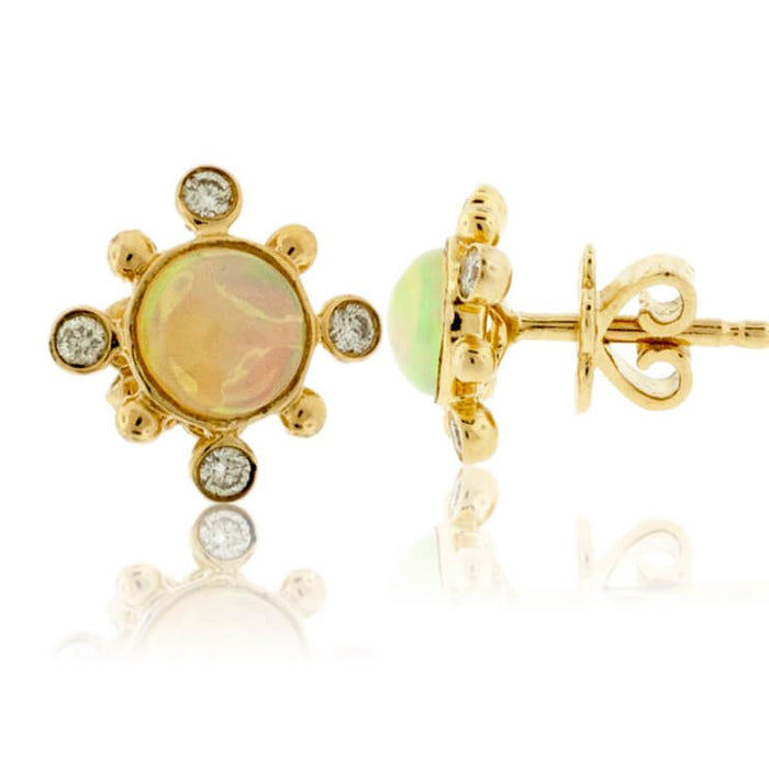 Ethiopian Opal with Diamond Contemporary Halo Stud Earrings - Park City Jewelers