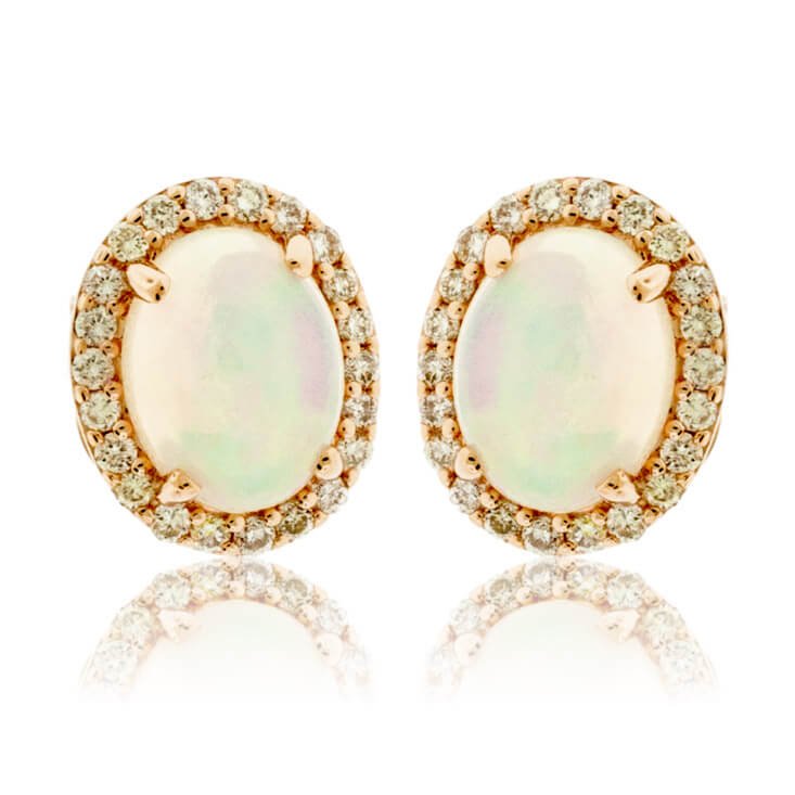 Ethiopian Opal with Diamond Halo Stud Earrings - Park City Jewelers