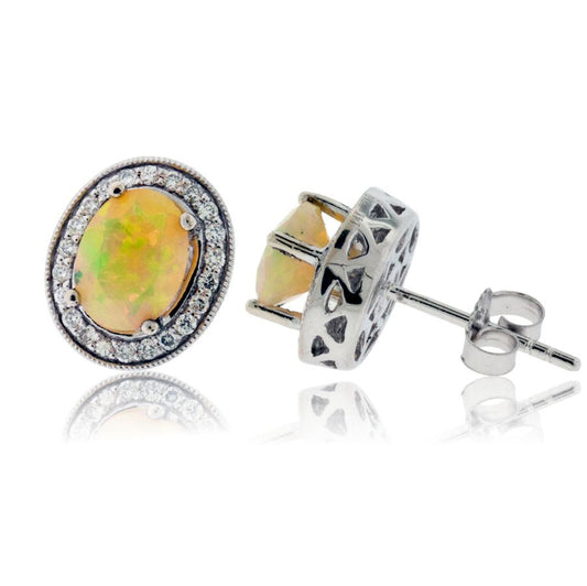 Ethiopian Opal with Diamond Halo Stud Earrings - Park City Jewelers