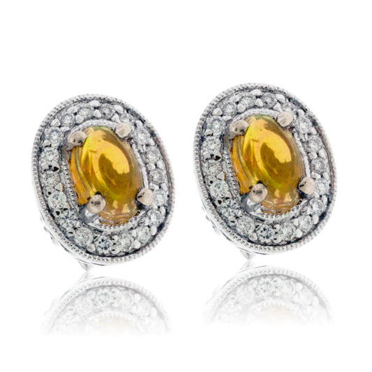 Ethiopian Opal with Diamond Halo Stud Earrings - Park City Jewelers