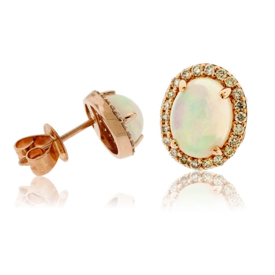 Ethiopian Opal with Diamond Halo Stud Earrings - Park City Jewelers
