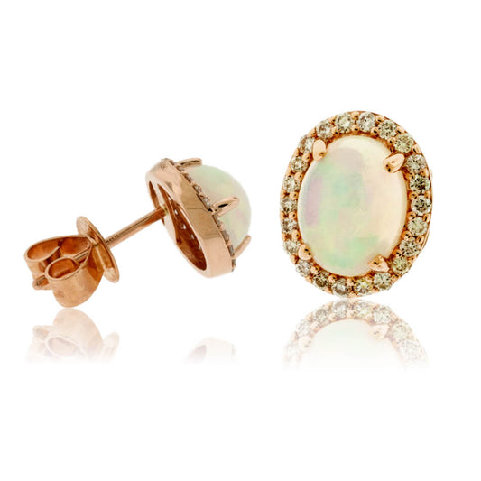 Ethiopian Opal with Diamond Halo Stud Earrings - Park City Jewelers