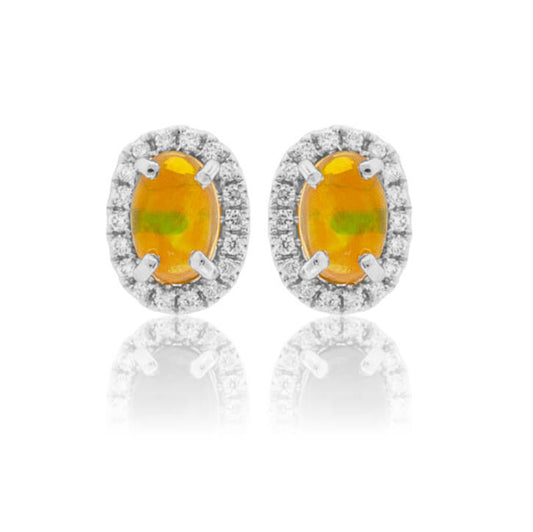 Ethiopian Opal with Diamond Halo Stud Earrings - Park City Jewelers