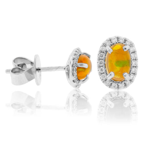 Ethiopian Opal with Diamond Halo Stud Earrings - Park City Jewelers