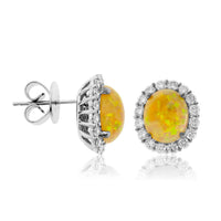 Ethiopian Opal with Diamond Halo Stud Earrings - Park City Jewelers