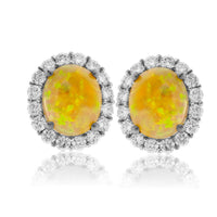 Ethiopian Opal with Diamond Halo Stud Earrings - Park City Jewelers