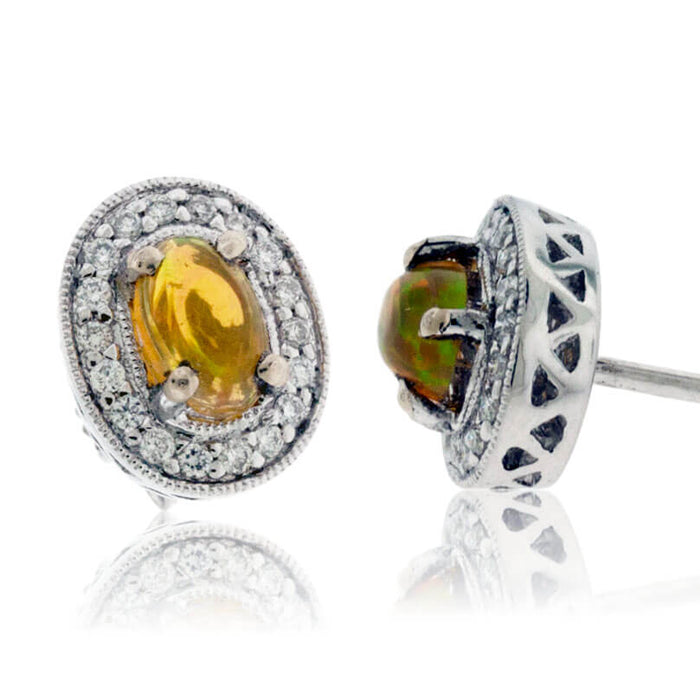 Ethiopian Opal with Diamond Halo Stud Earrings - Park City Jewelers