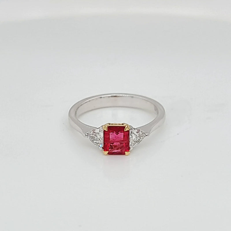 Red Emerald and Trillion Diamond Ring