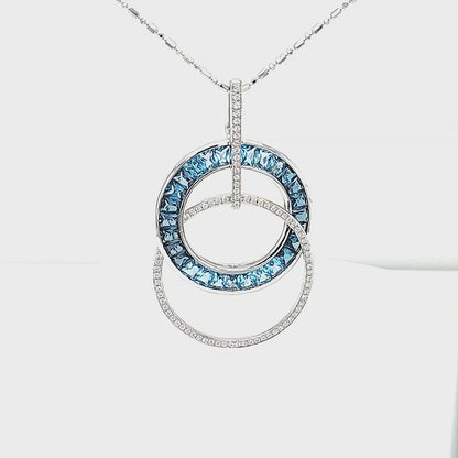 Gradient Sky Blue to London Blue Topaz & Diamond Circle Pendant Video
