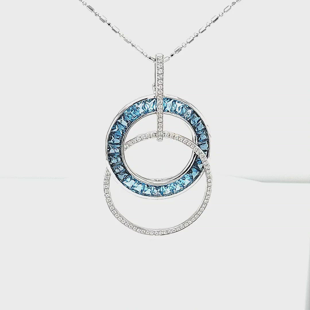 Gradient Sky Blue to London Blue Topaz & Diamond Circle Pendant Video