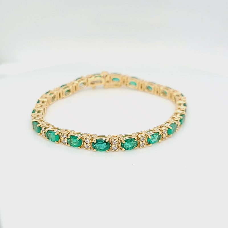 Oval-Cut Emerald & Diamond Yellow Gold Bracelet