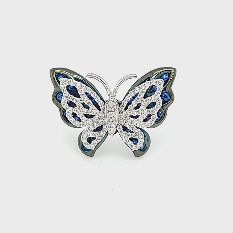 Fluttering Winged Butterfly Sapphire & Diamond Ring