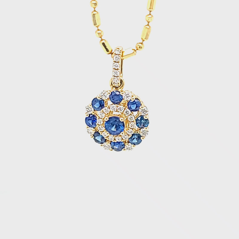 Yellow Gold Blue Sapphire and Diamond Blooming Pendant