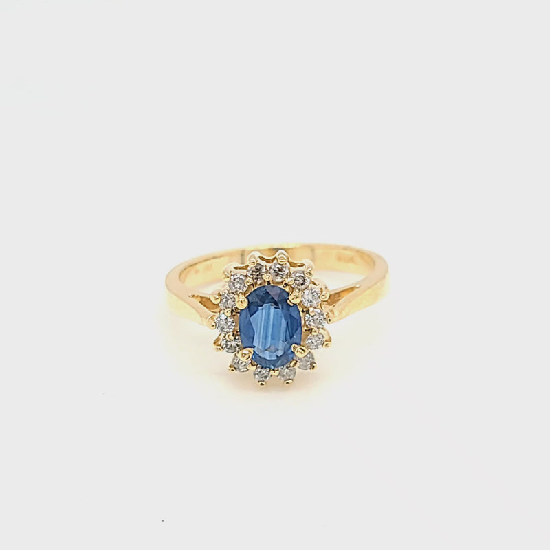 Oval Blue Sapphire & Classic Diamond Halo Ring