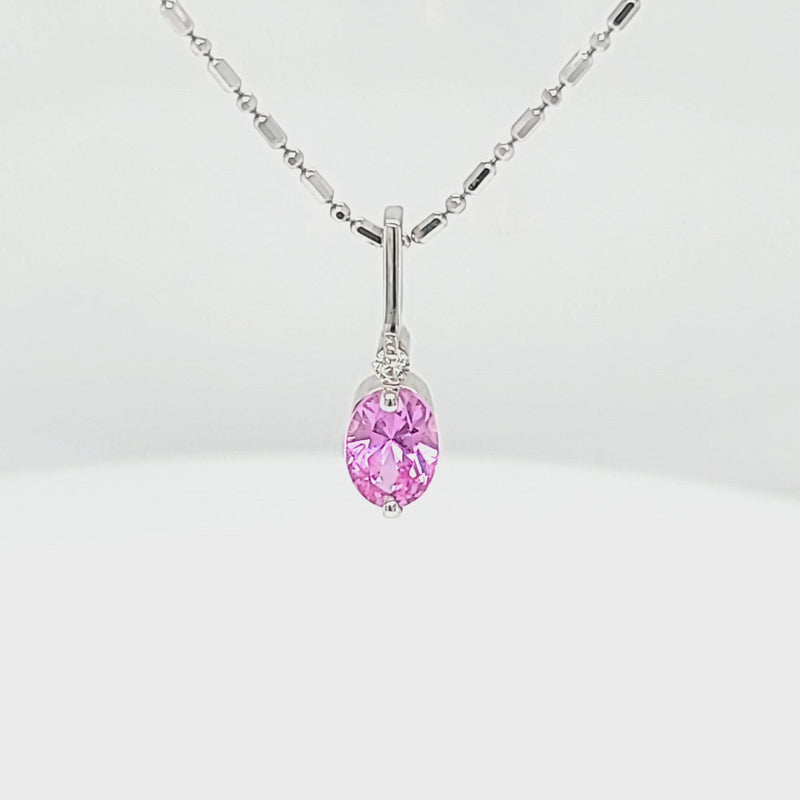 Oval Pink Sapphire & Diamond Bar Necklace