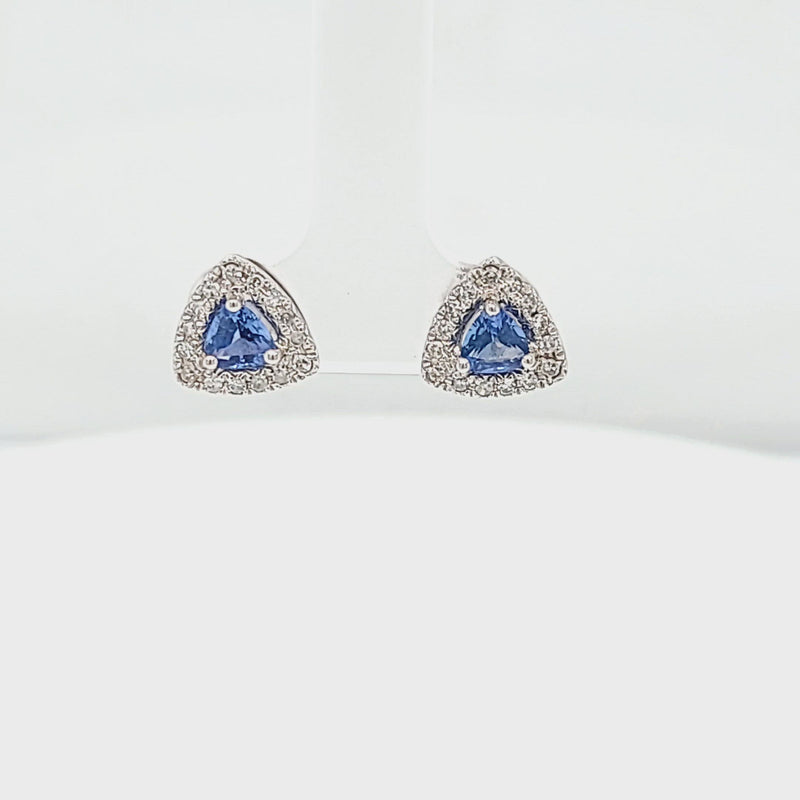 Trillion Blue Sapphire and Diamond Stud Earrings