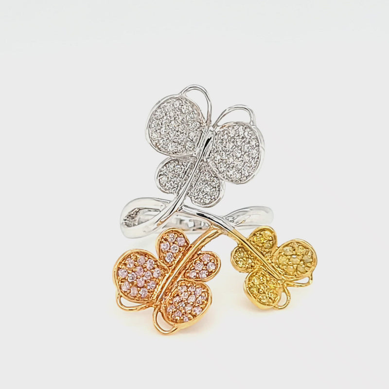 Tri-Gold Natural Color Diamond & Diamond Butterfly Ring