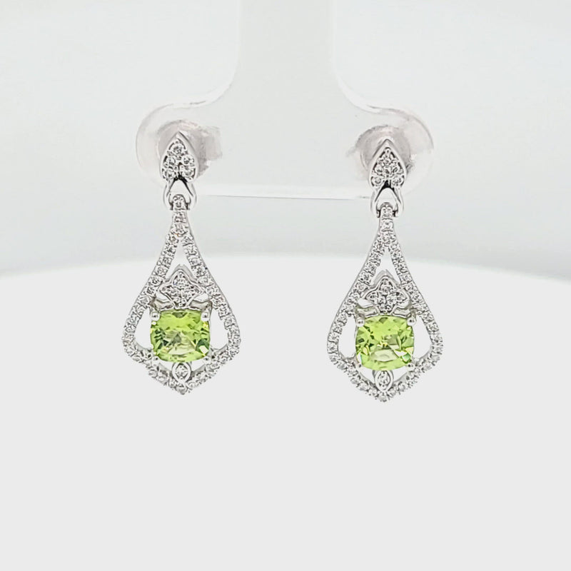 Peridot and Filigree Style Diamond Earrings
