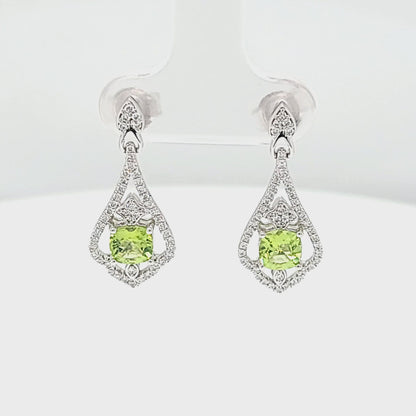 Peridot and Filigree Style Diamond Earrings