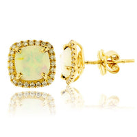 Faceted Opal with Diamond Halo Stud Earrings - Park City Jewelers