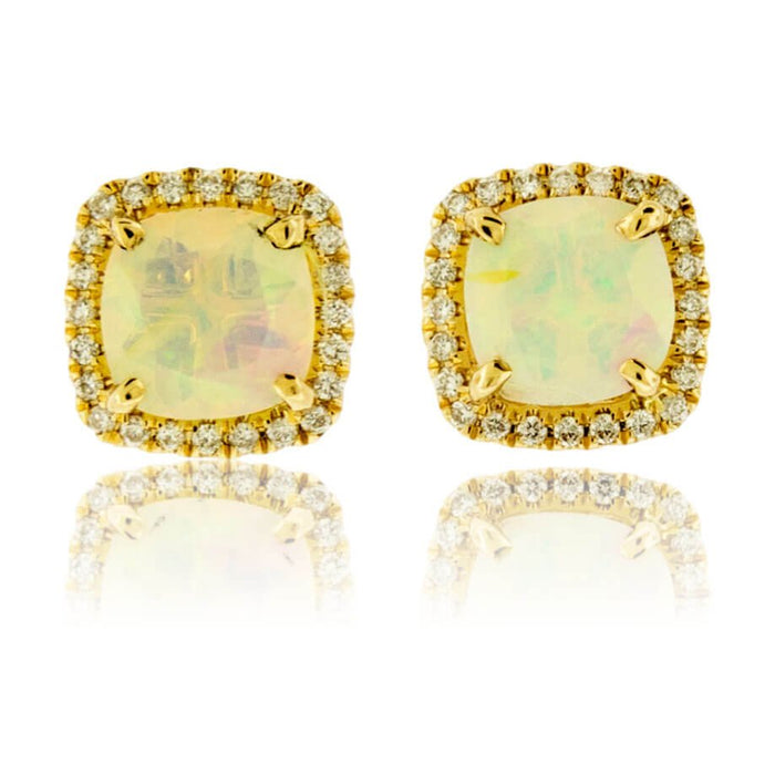 Faceted Opal with Diamond Halo Stud Earrings - Park City Jewelers