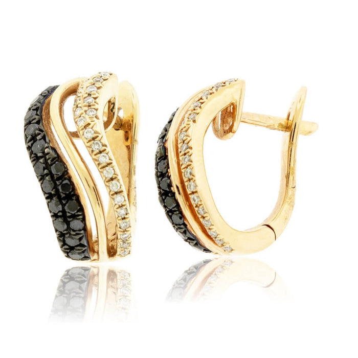 Fancy Color Black Diamond & Diamond Hoop Style Earrings - Park City Jewelers