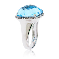Fancy Cushion Cut Blue Topaz and Diamond Halo Ring - Park City Jewelers