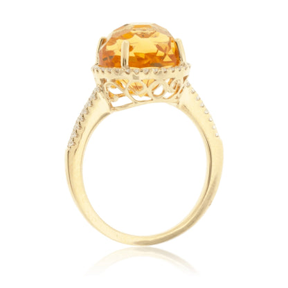 Fancy Cut Beautiful Citrine & Diamond Halo Ring - Park City Jewelers