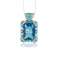 Fancy Cut Blue Topaz, Blue Topaz and Diamond Accented Pendant - Park City Jewelers