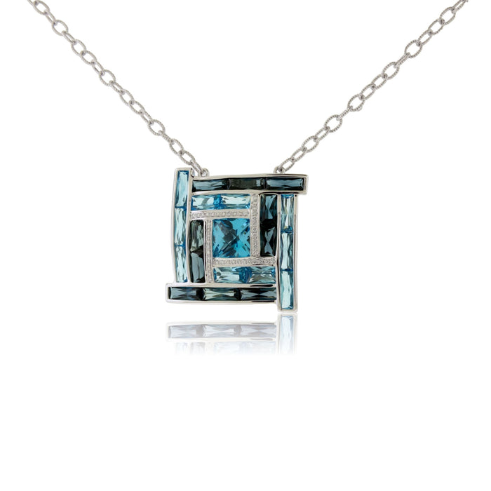 Fancy Cut Blue Topaz & Diamond Accented Pendant - Park City Jewelers
