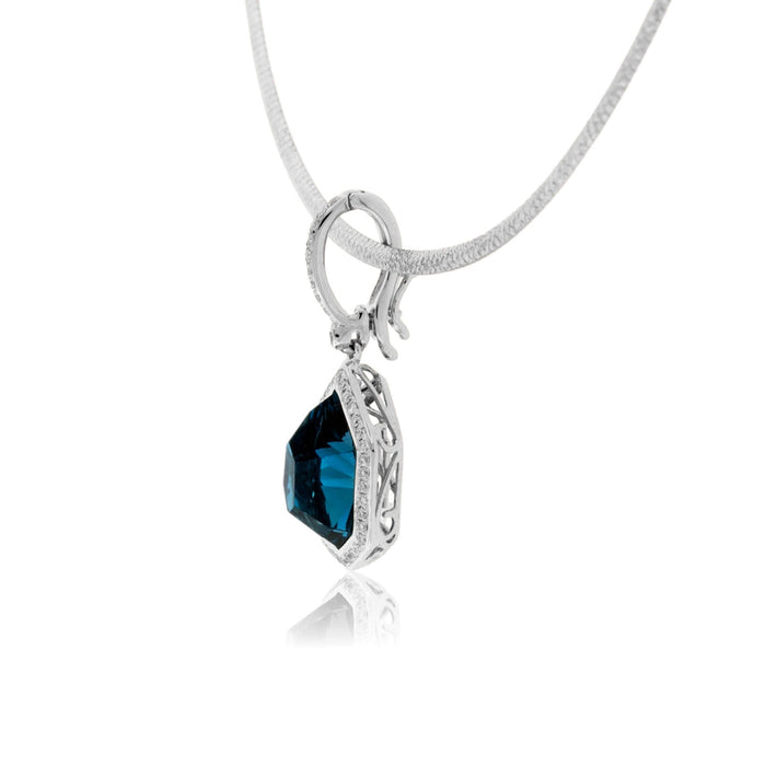 Fancy Cut Blue Topaz & Diamond Halo Pendant - Park City Jewelers