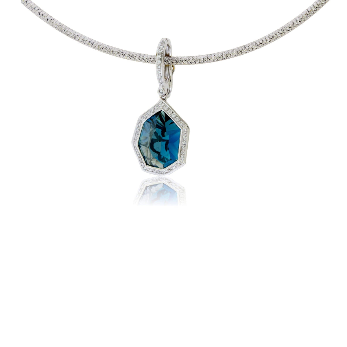 Fancy Cut Blue Topaz & Diamond Halo Pendant - Park City Jewelers