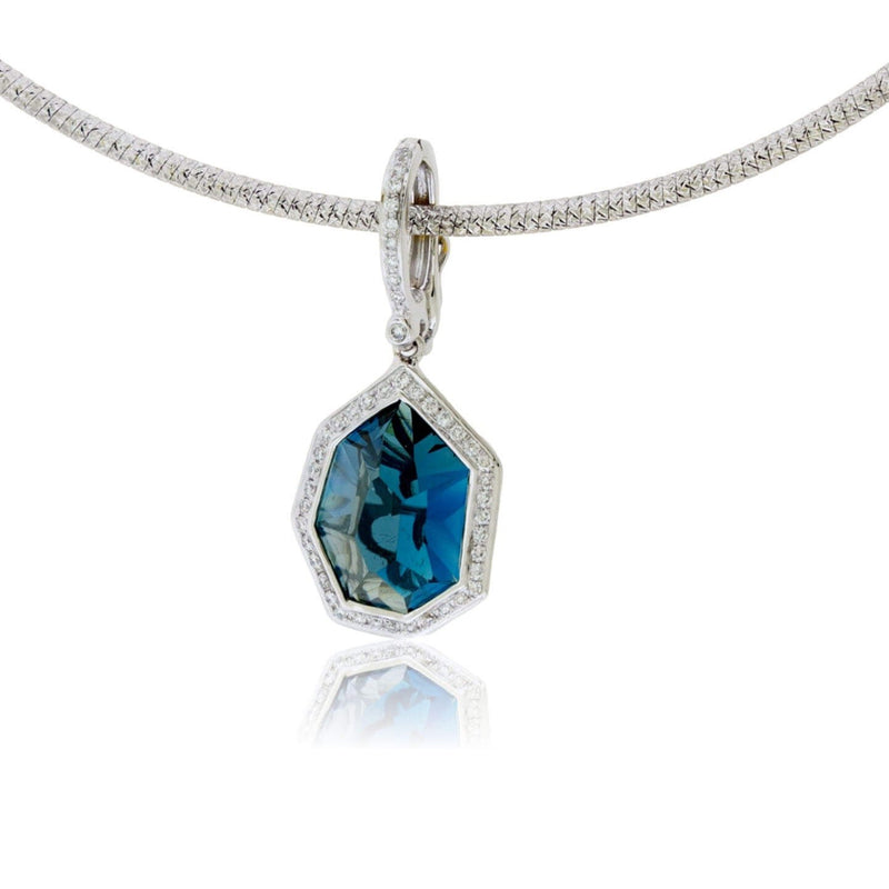 Fancy Cut Blue Topaz & Diamond Halo Pendant - Park City Jewelers