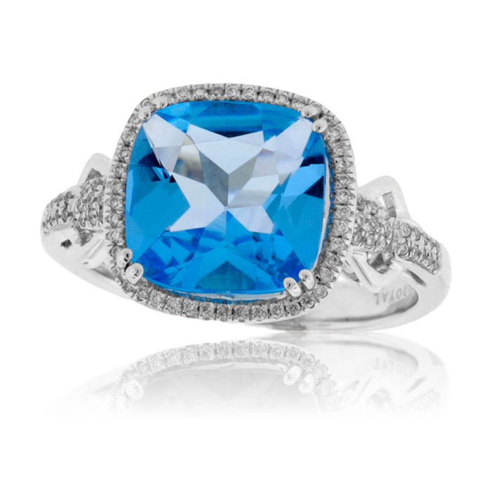 Fancy Cut Blue Topaz & Diamond Halo Style Ring - Park City Jewelers