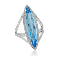 Fancy Cut Blue Topaz & Diamond Split Shank Ring - Park City Jewelers