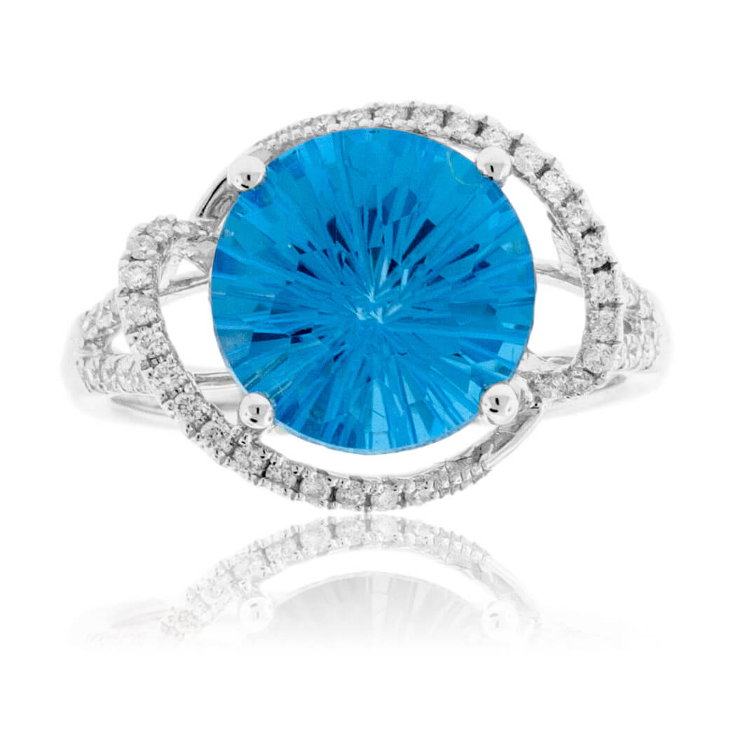 Fancy Cut Blue Topaz with Diamond Accents Ring - Park City Jewelers