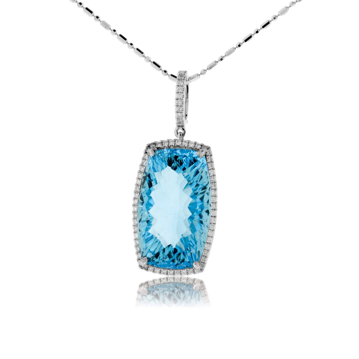 Fancy Cut Blue Topaz with Diamond Halo Pendant - Park City Jewelers