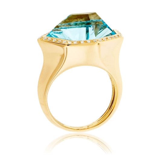 Fancy Cut Blue Topaz with Diamond Halo Ring - Park City Jewelers