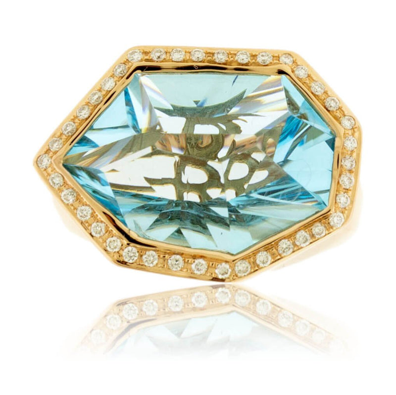 Fancy Cut Blue Topaz with Diamond Halo Ring - Park City Jewelers