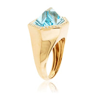 Fancy Cut Blue Topaz with Diamond Halo Ring - Park City Jewelers