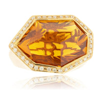 Fancy Cut Citrine and Diamond Halo Ring - Park City Jewelers