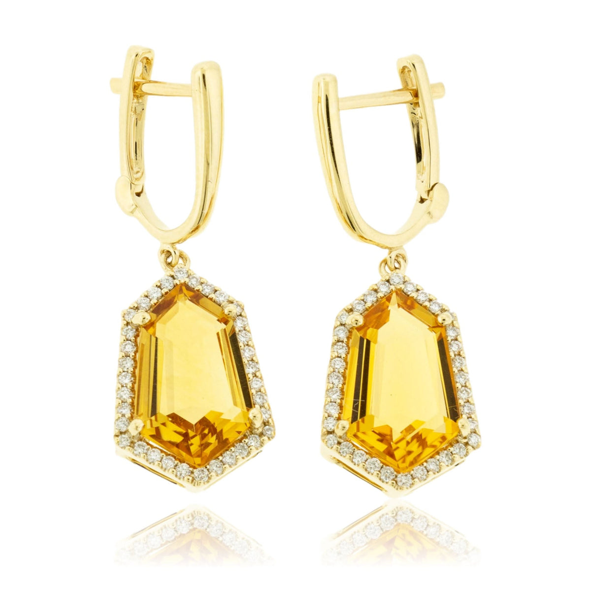 Fancy-Cut Citrine & Diamond Halo Dangle Earrings - Park City Jewelers