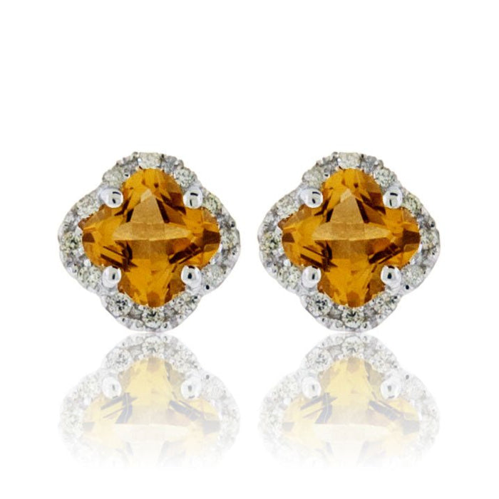 Fancy Cut Citrine & Diamond Halo Stud Earrings - Park City Jewelers