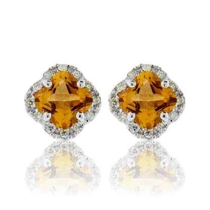 Fancy Cut Citrine & Diamond Halo Stud Earrings - Park City Jewelers