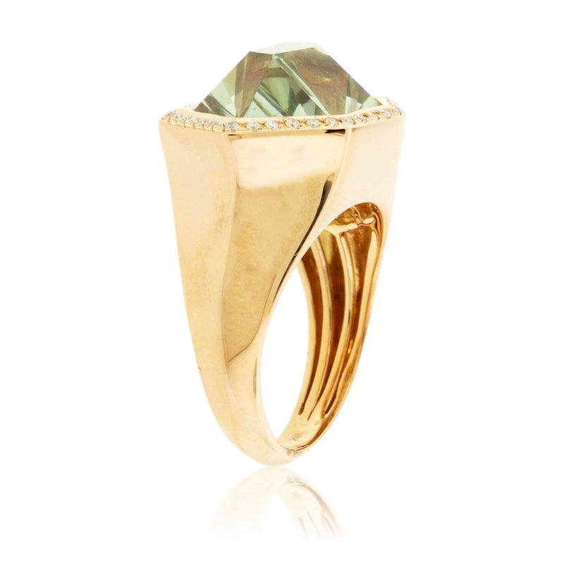 Fancy Cut Green Amethyst and Diamond Halo Ring - Park City Jewelers