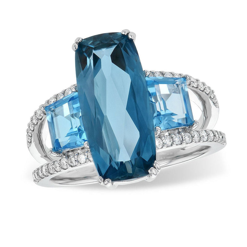 Fancy Cut London Blue Topaz & Sky Blue Topaz 3 Stone Style Ring - Park City Jewelers