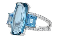 Fancy Cut London Blue Topaz & Sky Blue Topaz 3 Stone Style Ring - Park City Jewelers