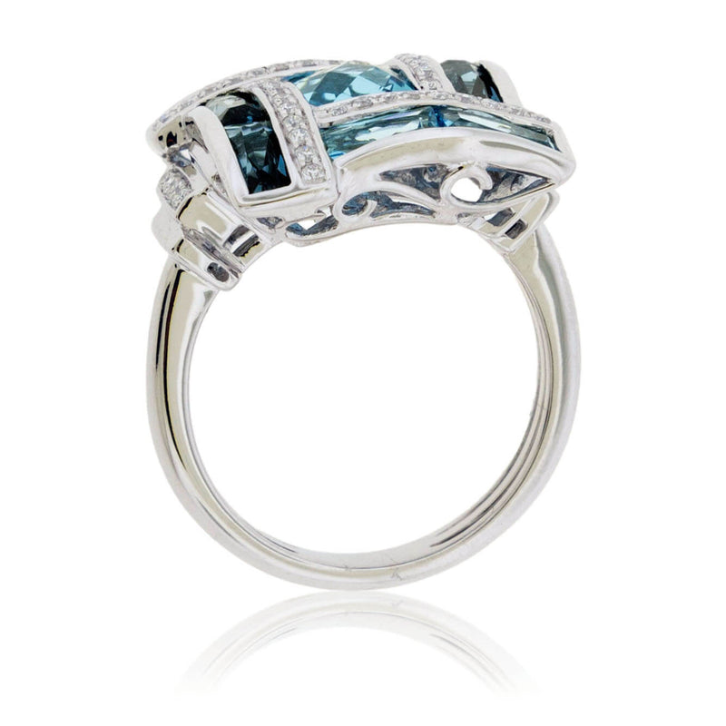 Fancy Cut London Blue Topaz with Diamond Accents Ring - Park City Jewelers